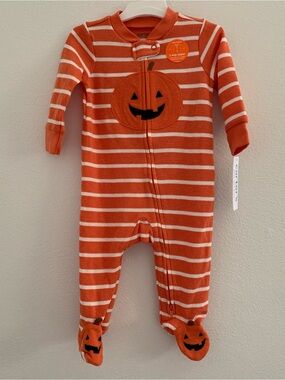 6M Carter's Orange and White Striped Pumpkin Footed One-Piece